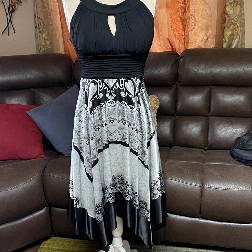 Signature by Sangria Black and White High Low Dress